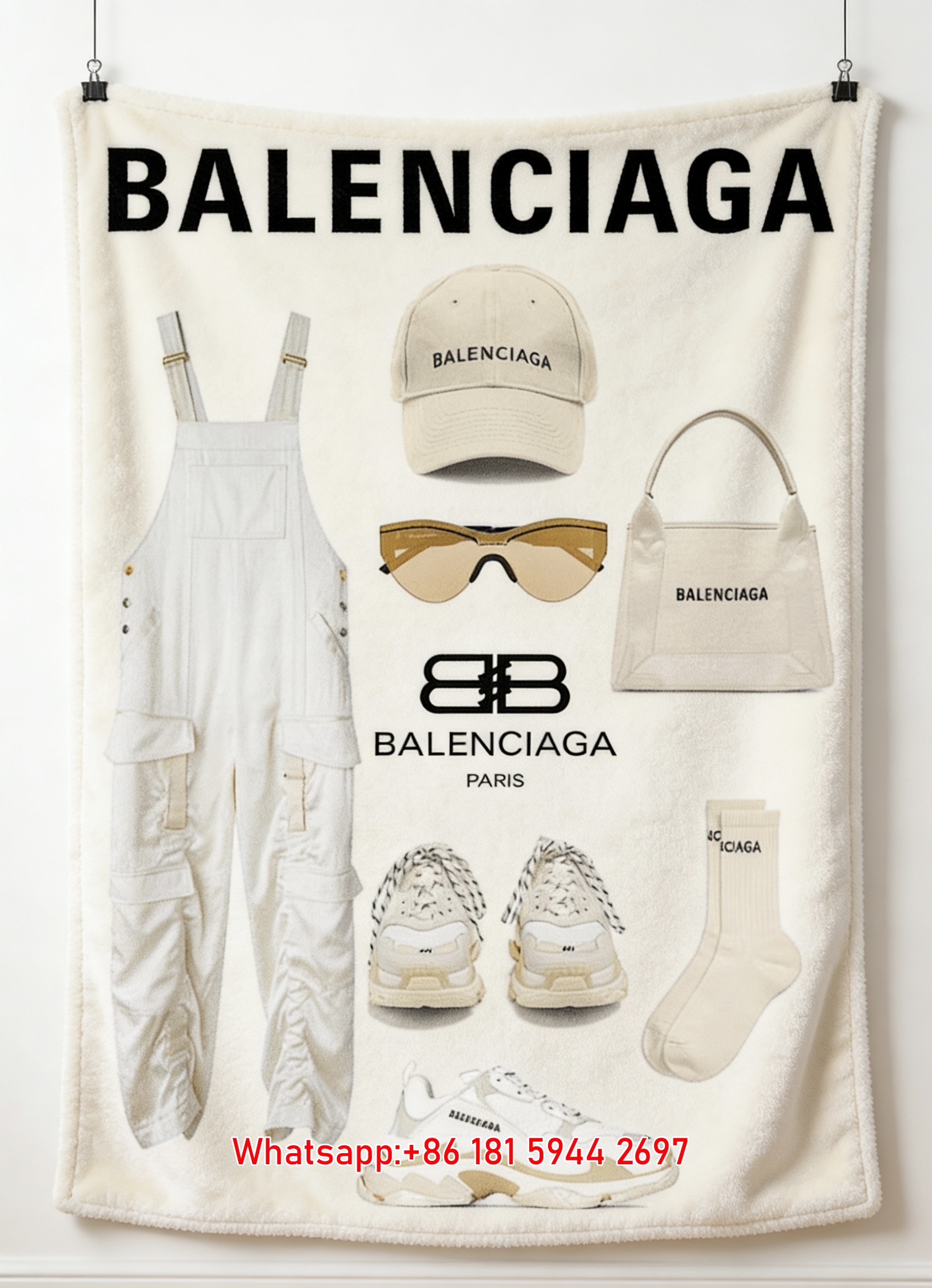 Balenciaga White Collection Print Flannel Throw Blanket BA321
